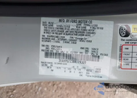 2008 Ford Fusion Se from USA, damaged, VIN 3FAHP07Z38R119309